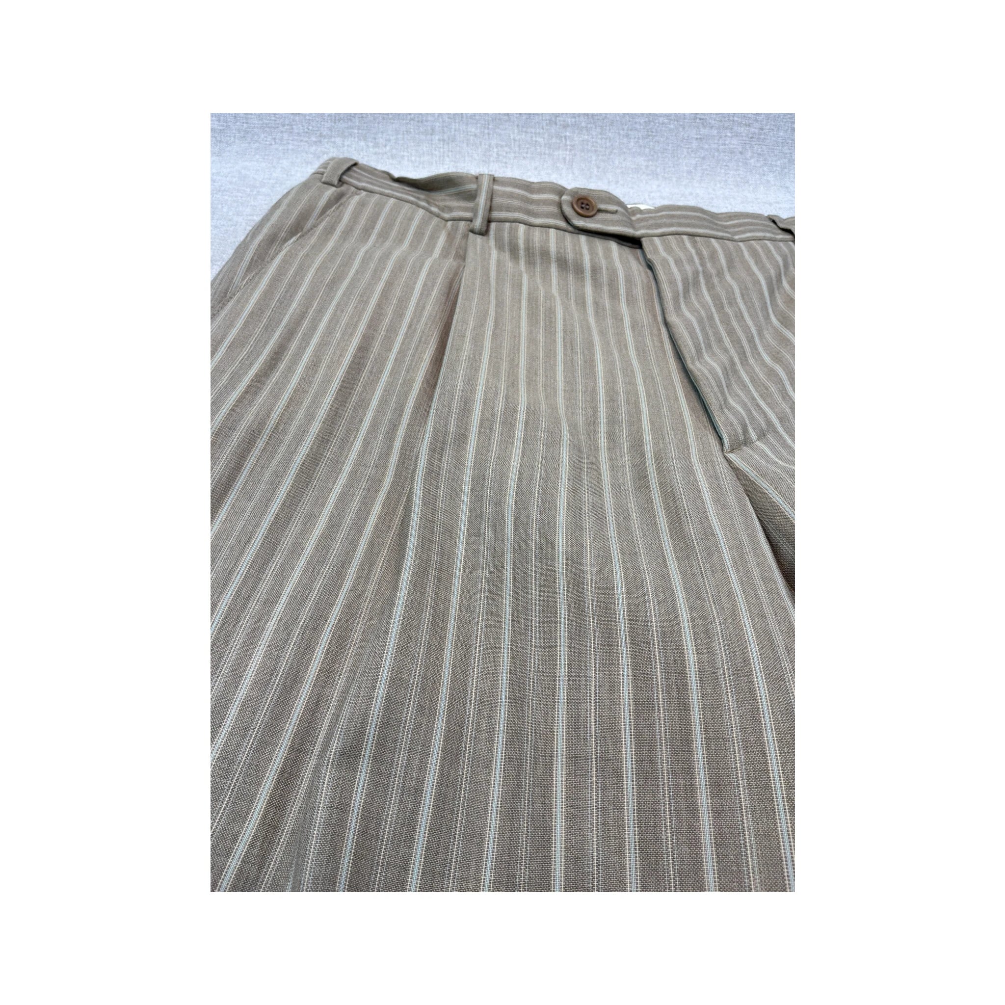 Carlo Santi Vintage Virgin Wool Beige Pinstripe Tailored Pants