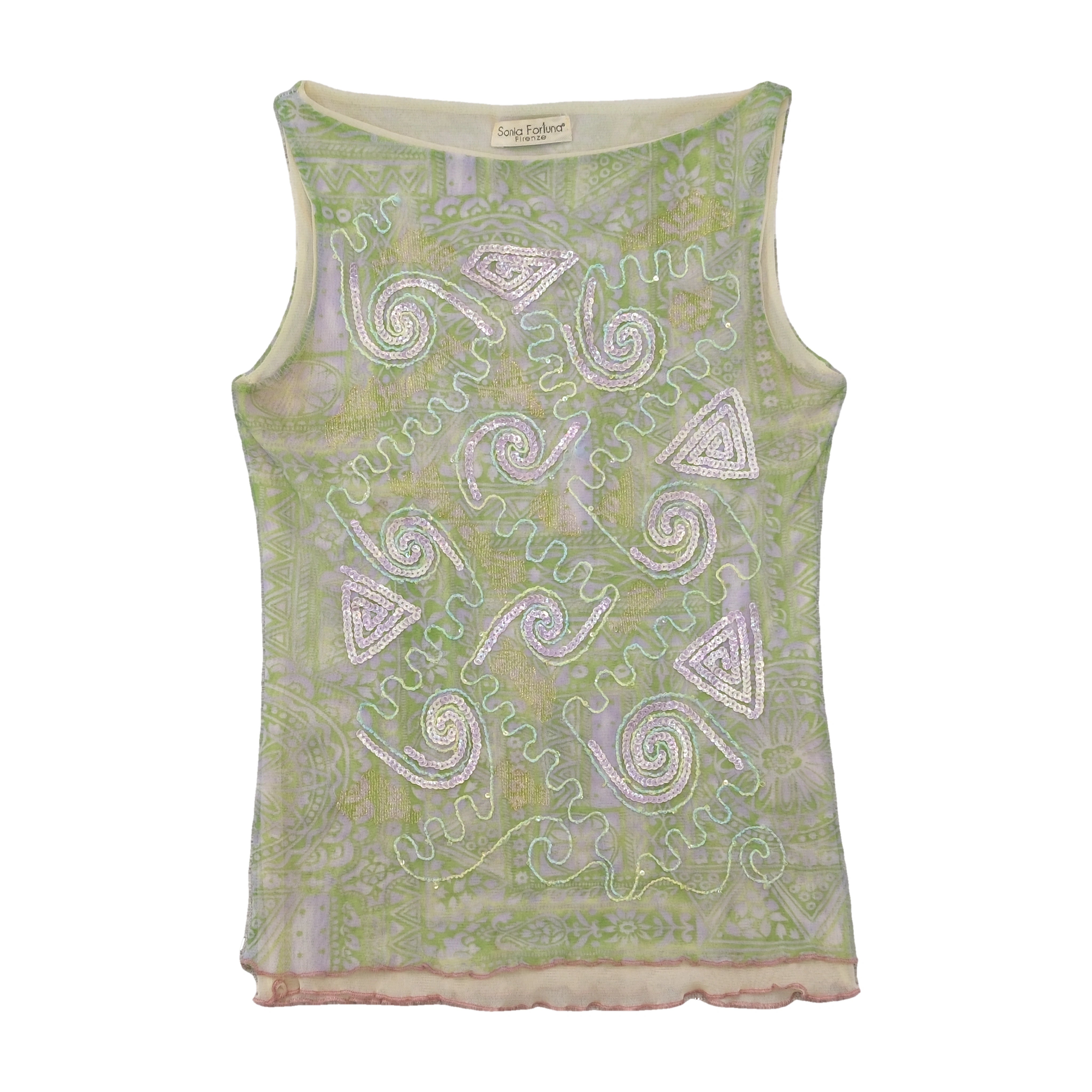 Sonia Fortuna Firenze Sequin Embellished Mesh Tank Top