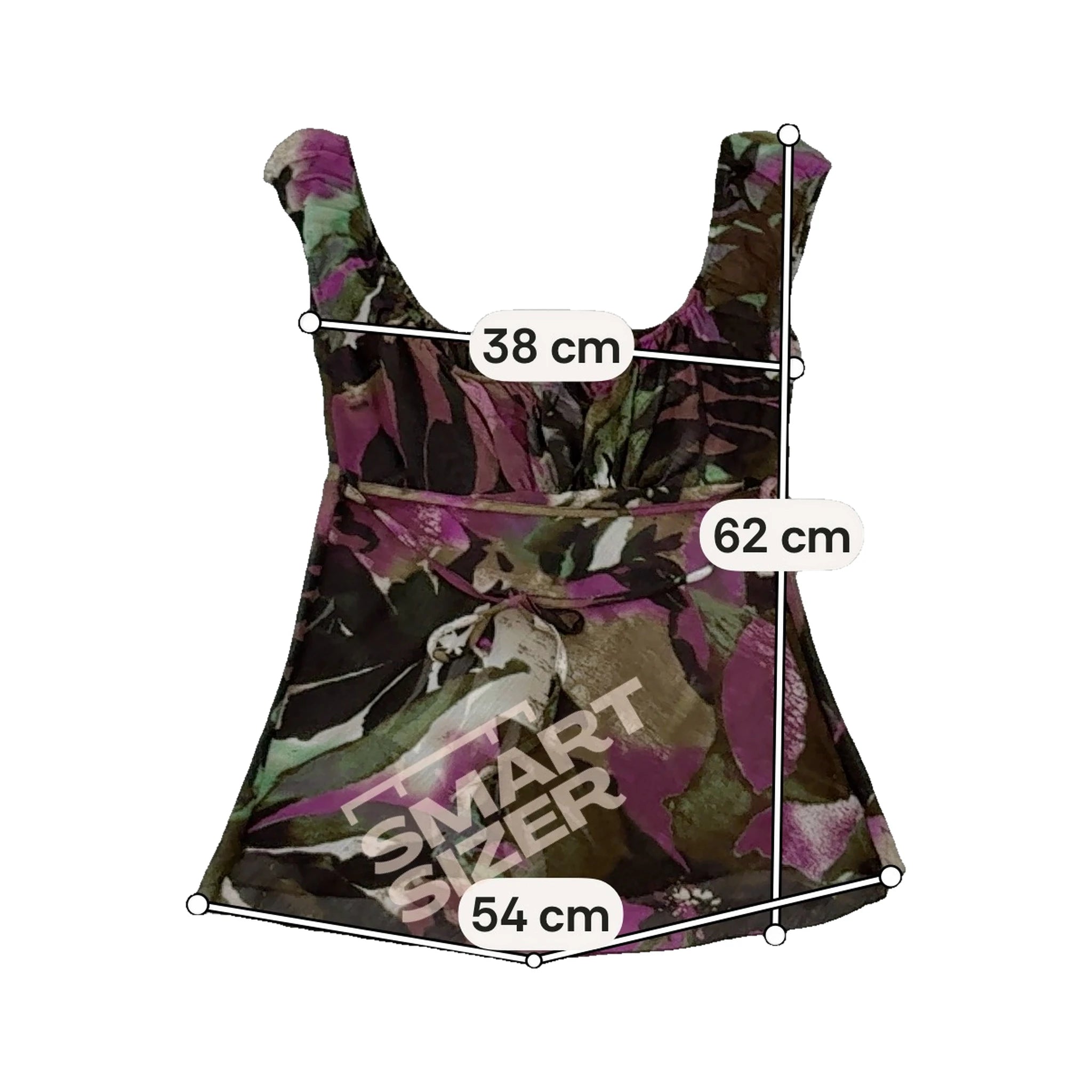 Purple & Green Floral Chiffon Babydoll Tank Top with Waist Tie