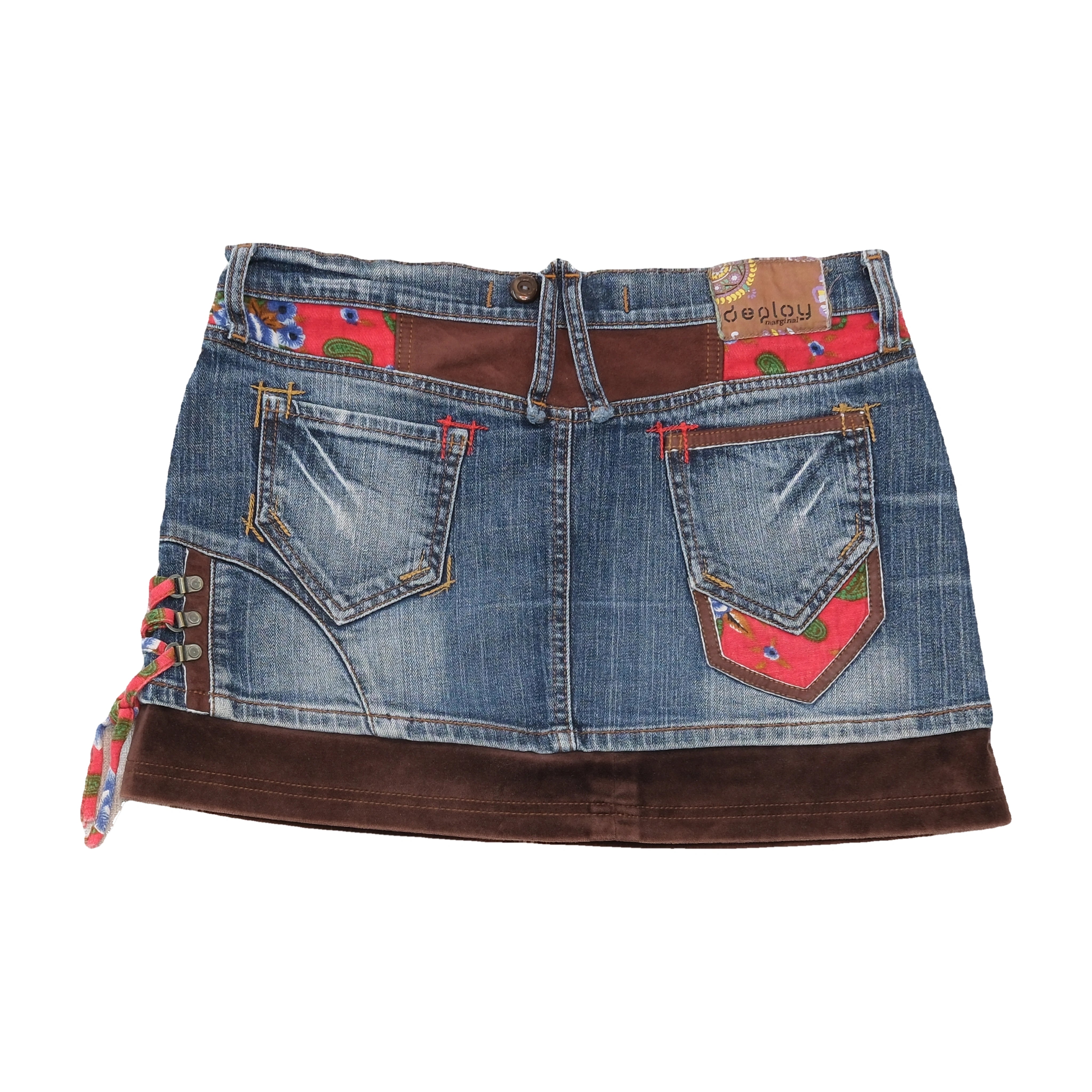 Mini saia Deploy em ganga com Patchwork floral