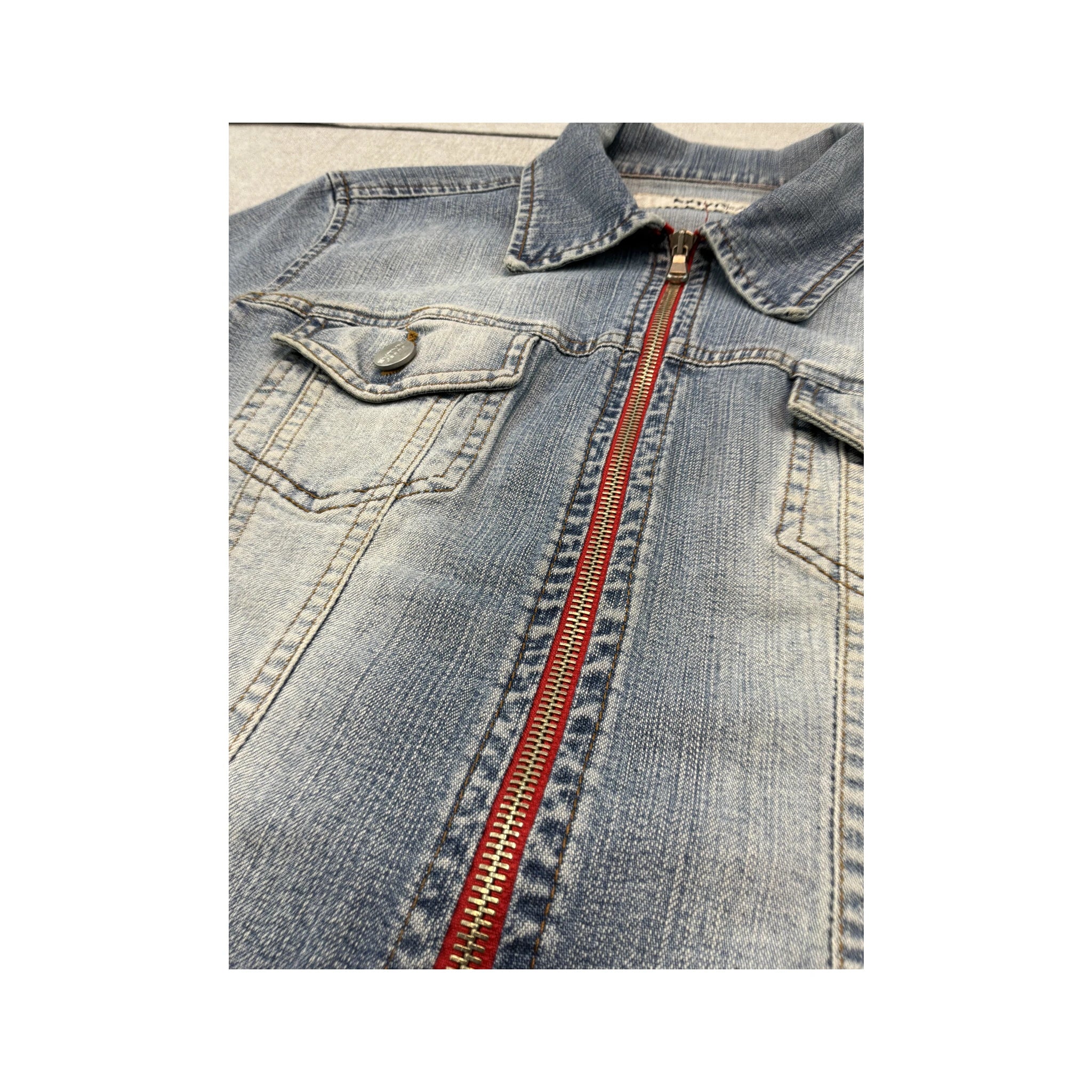 Extyn Cropped Faded Denim Zip Jacket
