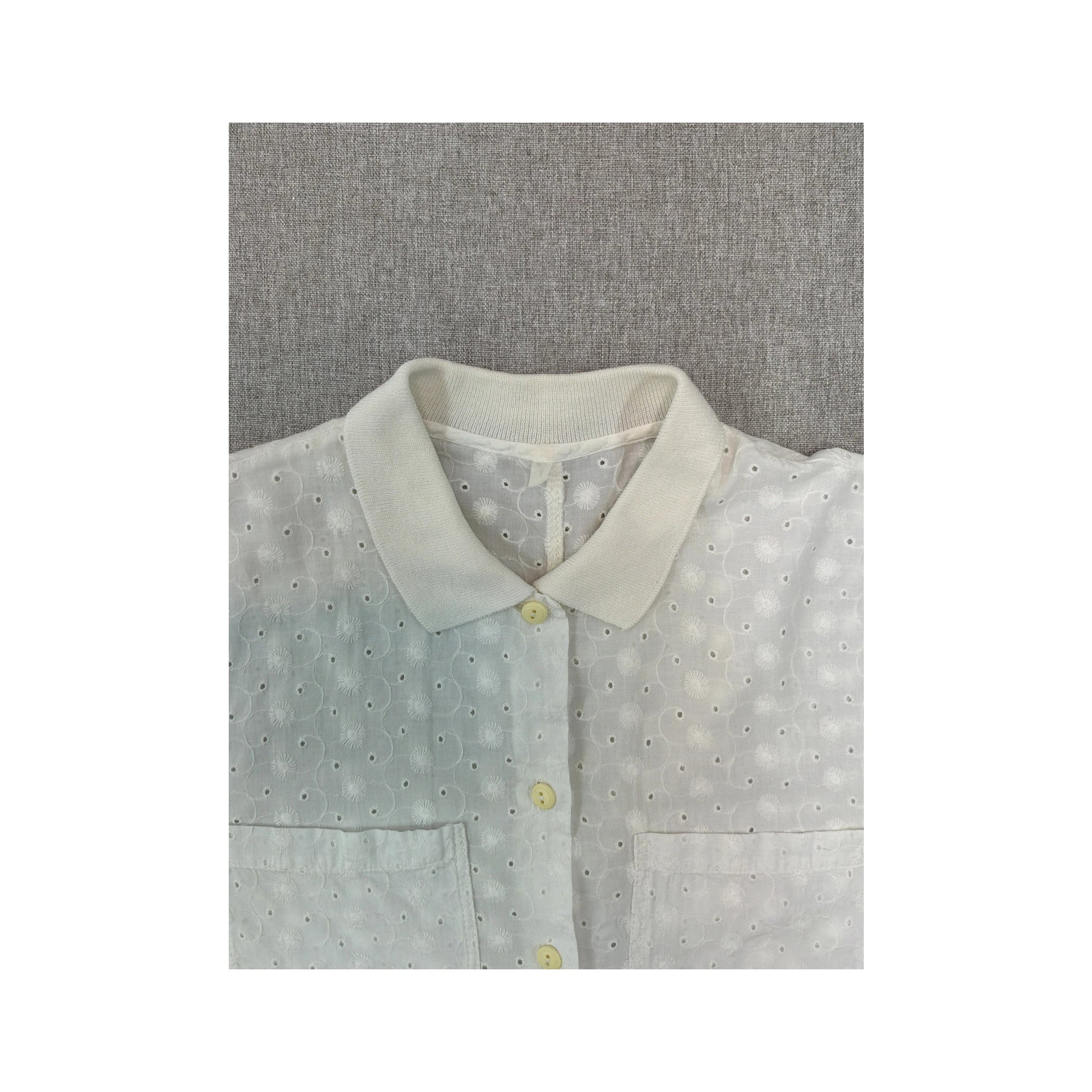 White Eyelet Pattern Button Up Shirt