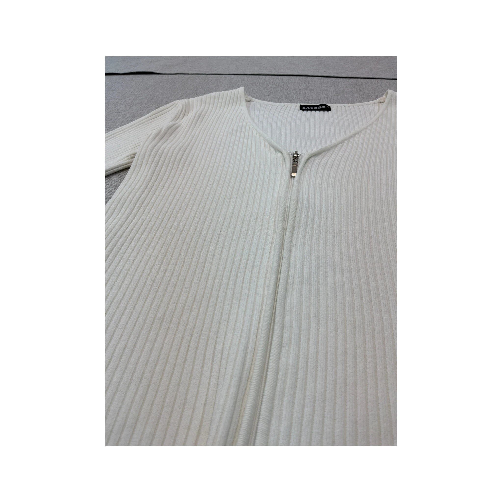 Safran Ribbed V-Neck Zip Front Sweater