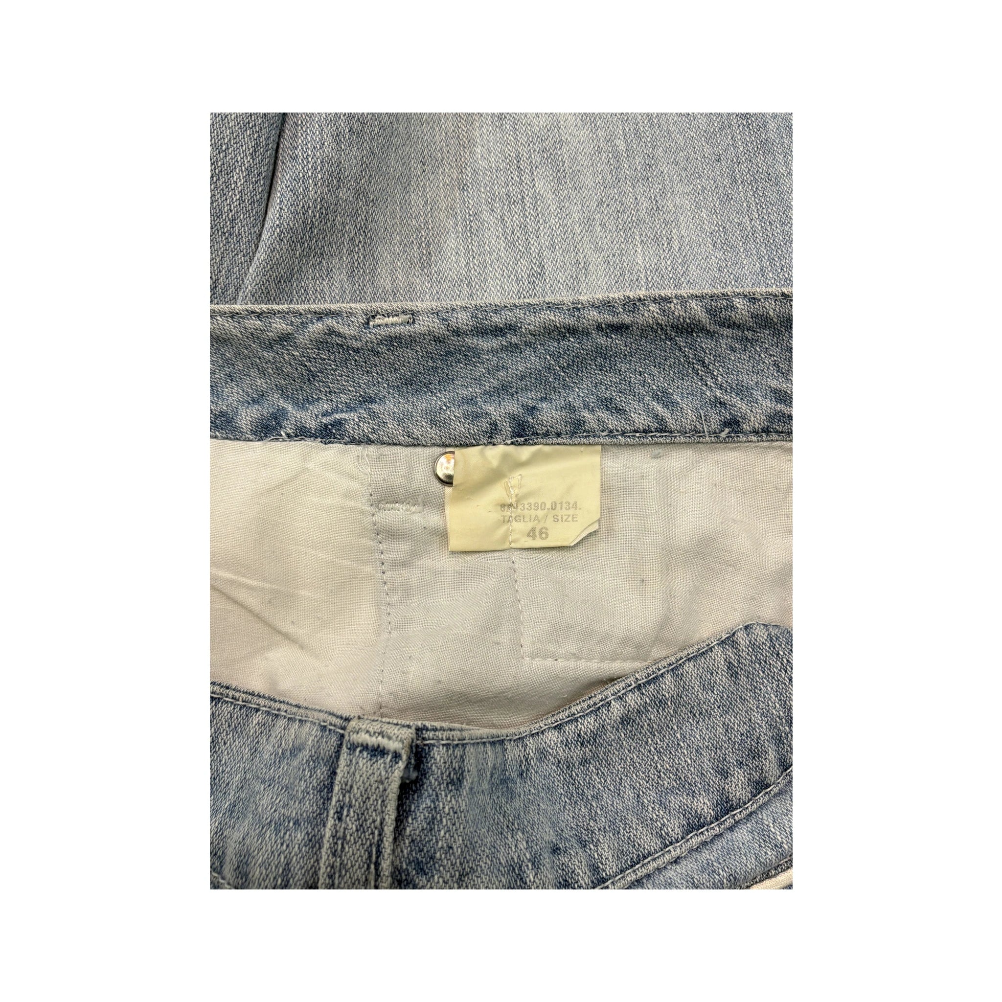Emmanuel Schvili Embroidered Side Panel Light Wash Denim Skirt