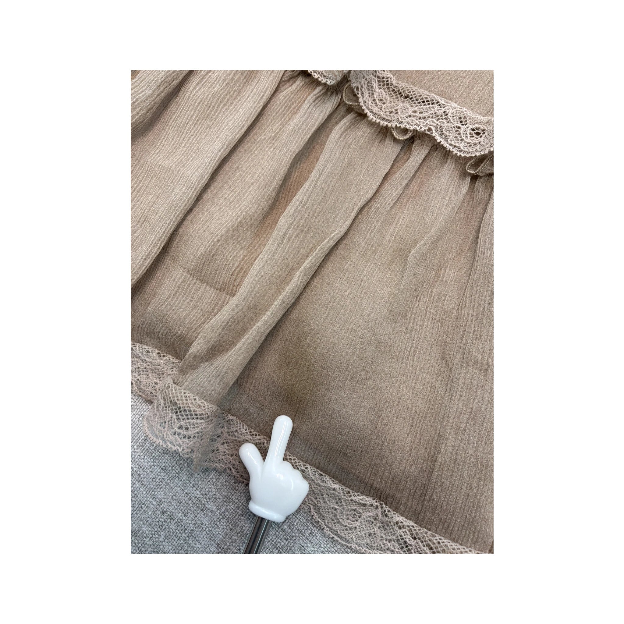 Blugirl by Blumarine Beige Tiered Lace Trim Silk Dress