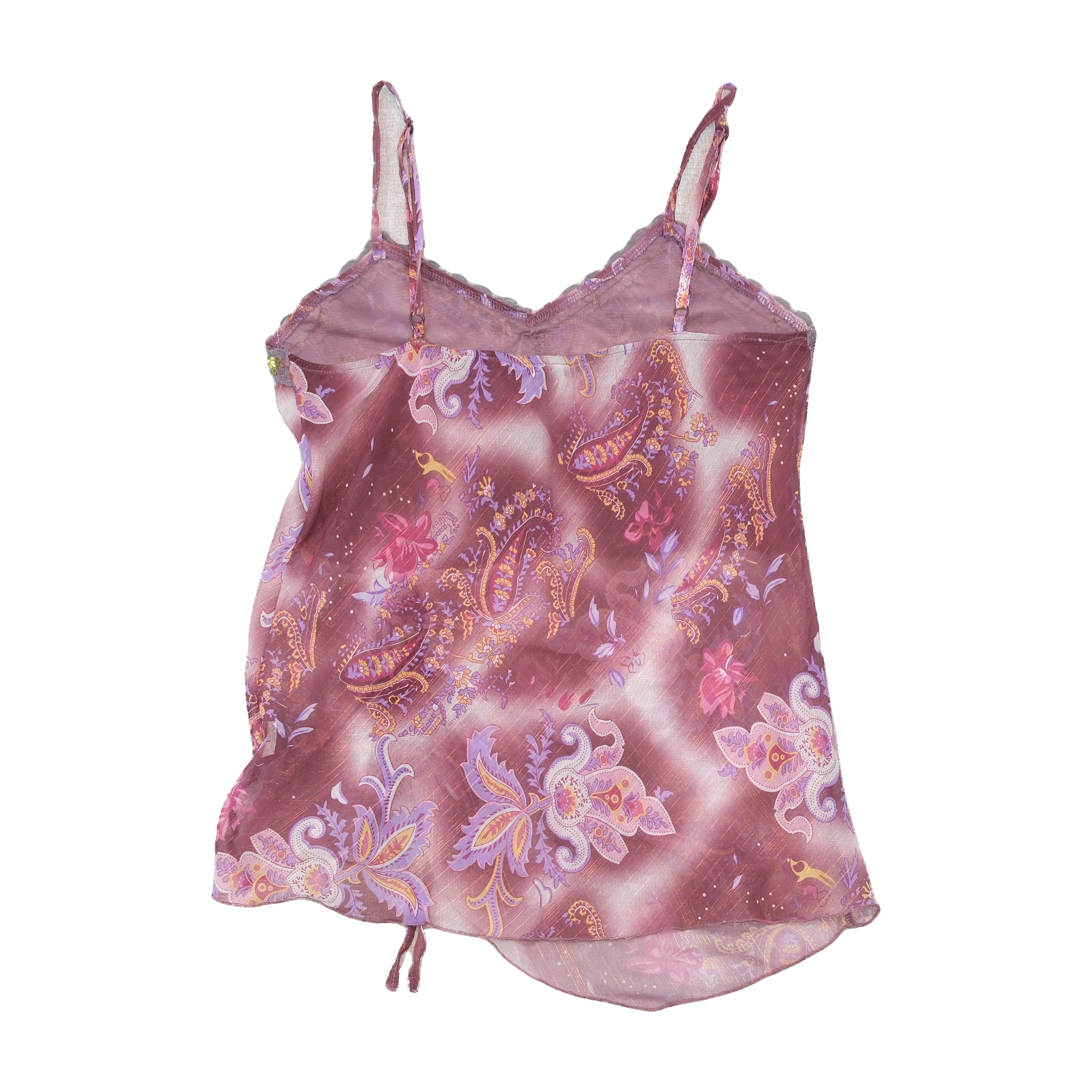 Y2K Paisley Beaded Lace Trim Sheer Tank Top