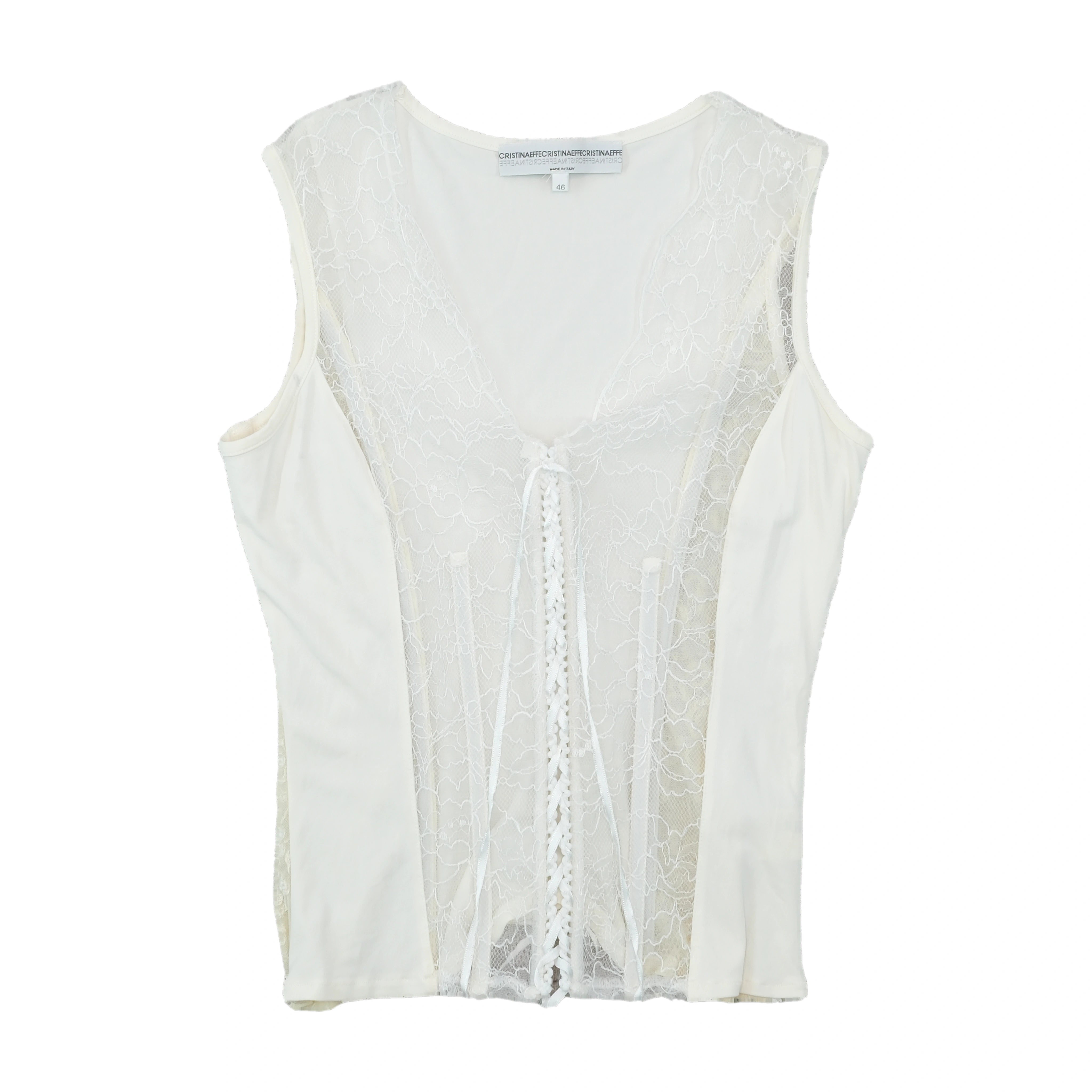 Blusa Cristina Effe sem mangas com Atilhos e Painel de renda