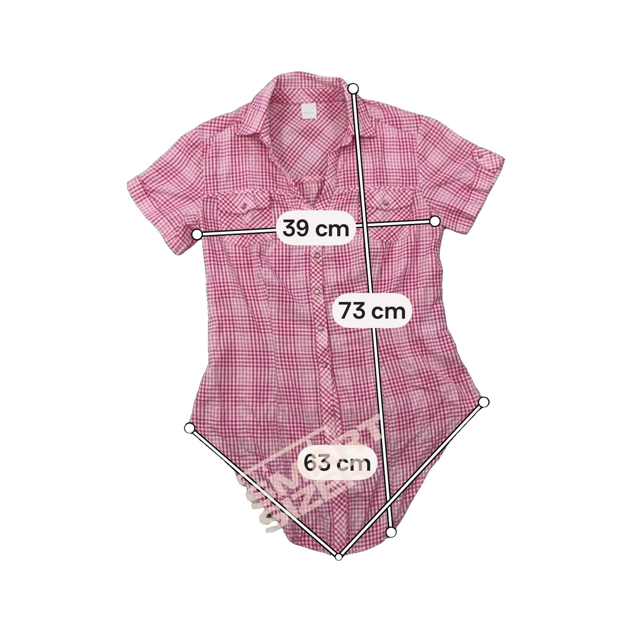 Women’s Pink Gingham Cotton Short-Sleeve Button-Up Shirt with Tie Front