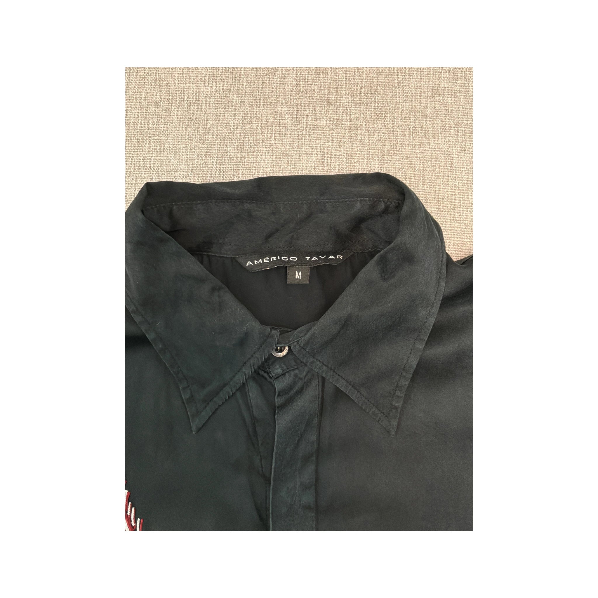 Americo Tavar Embroidered Floral Silk Long-Sleeve Button-Up Shirt