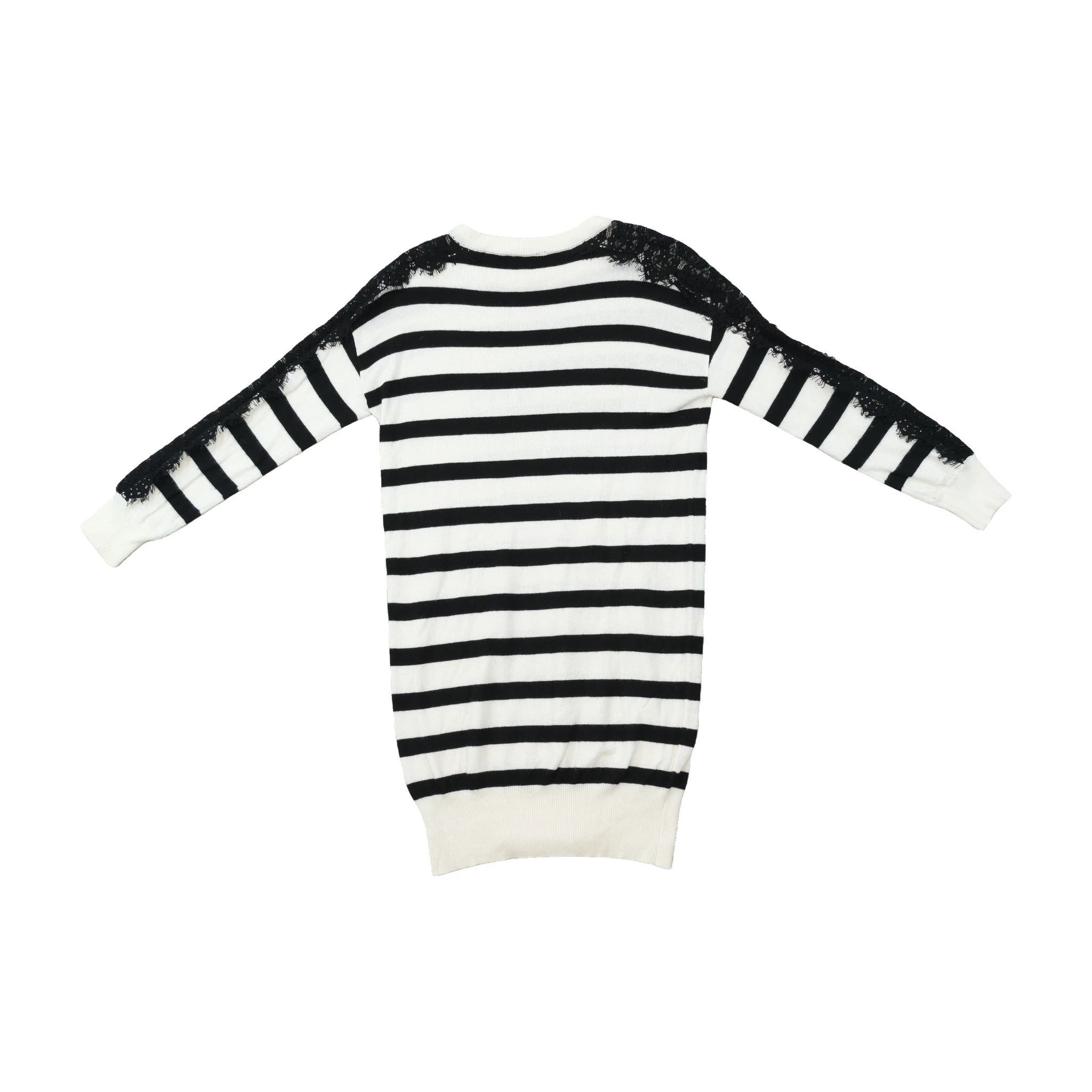 Guess Black and White Striped Lace-Trim Rhinestone G Knit Sweater