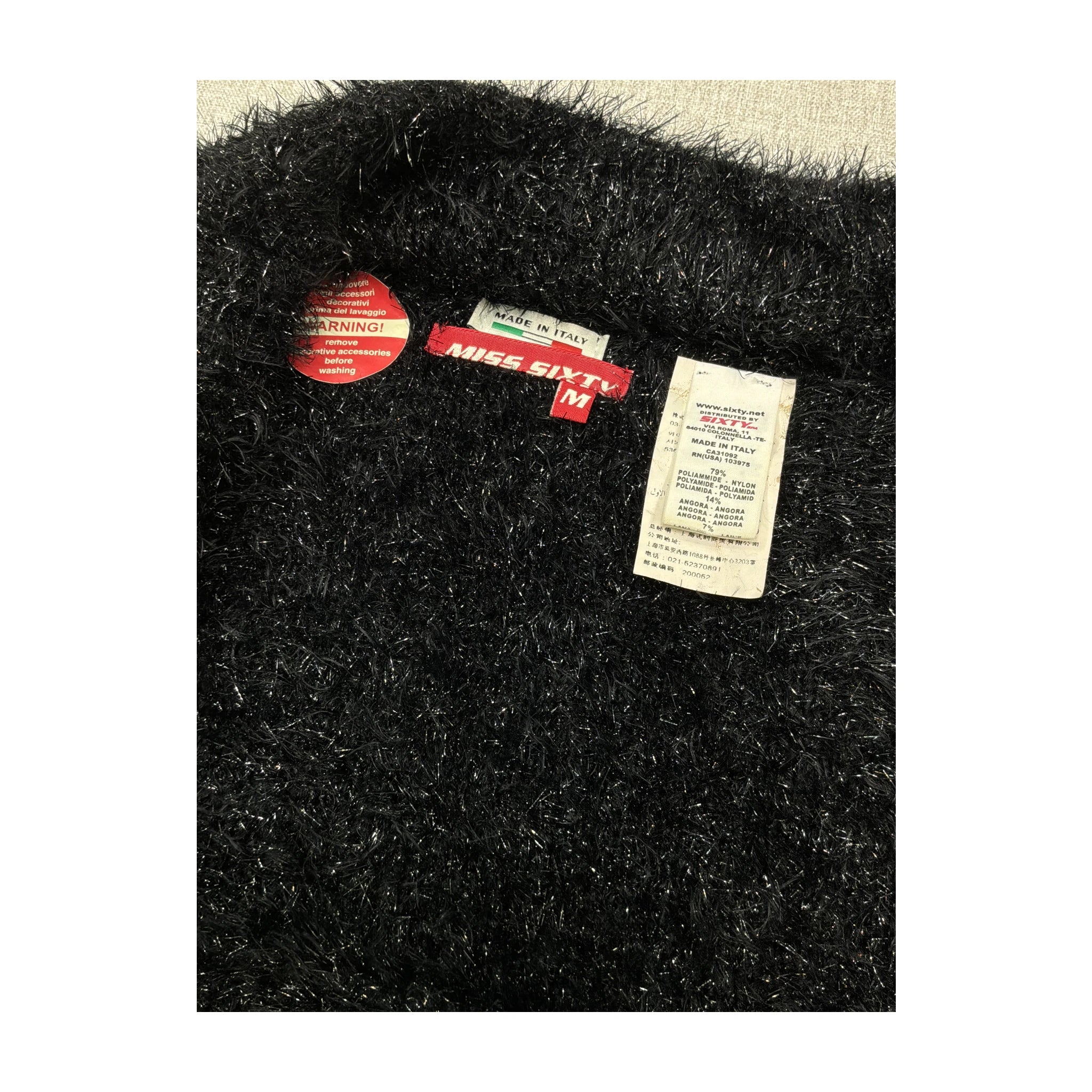 Miss Sixty Black Fuzzy Knit Capelete Sweater
