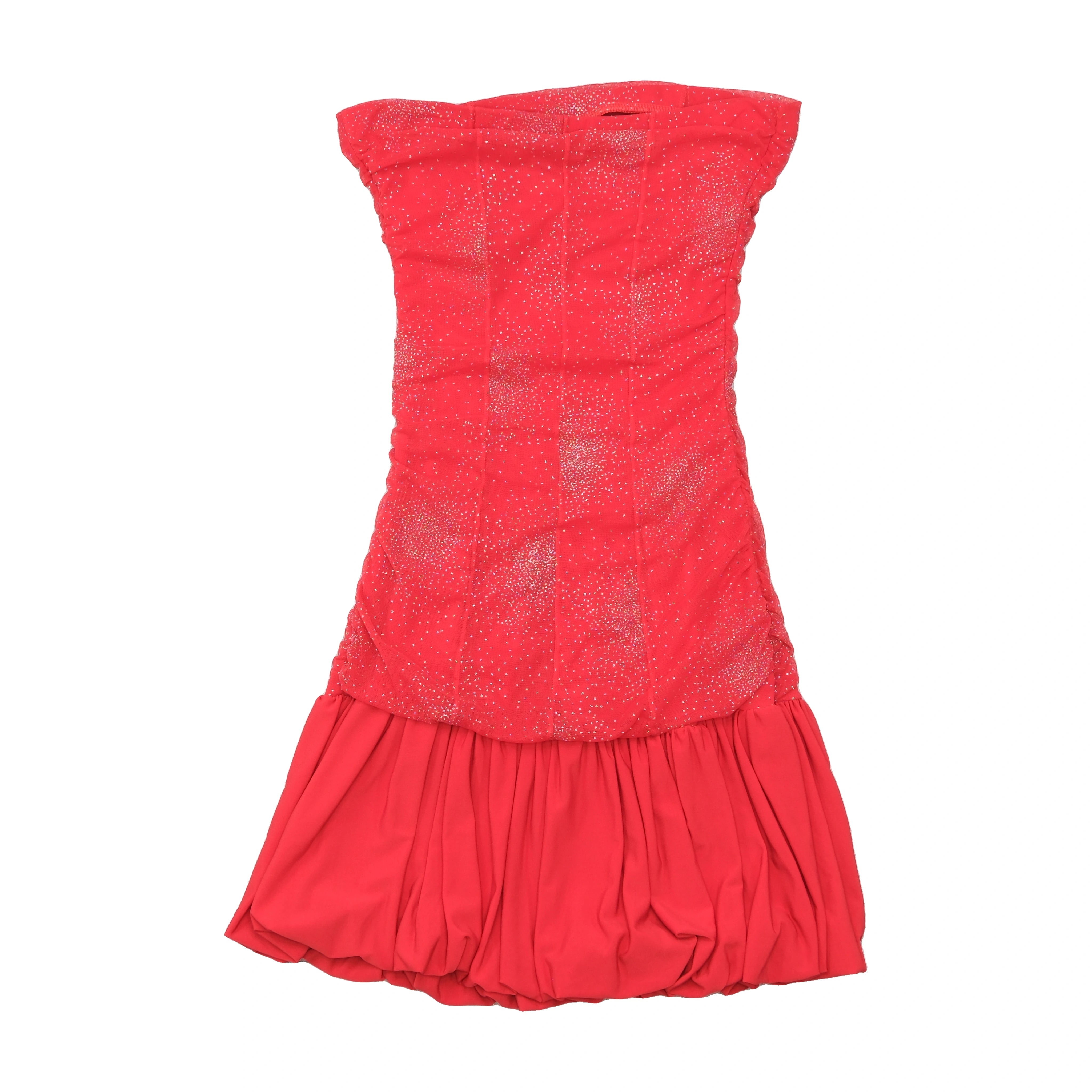 Red Glitter Tulle Strapless Bubble Hem Dress