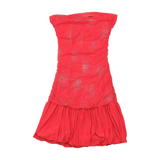 Red Glitter Tulle Strapless Bubble Hem Dress