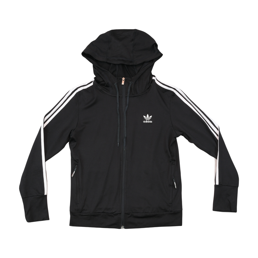 adidas Originals Black 3-Stripe Cotton Blend Hooded Track Jacket