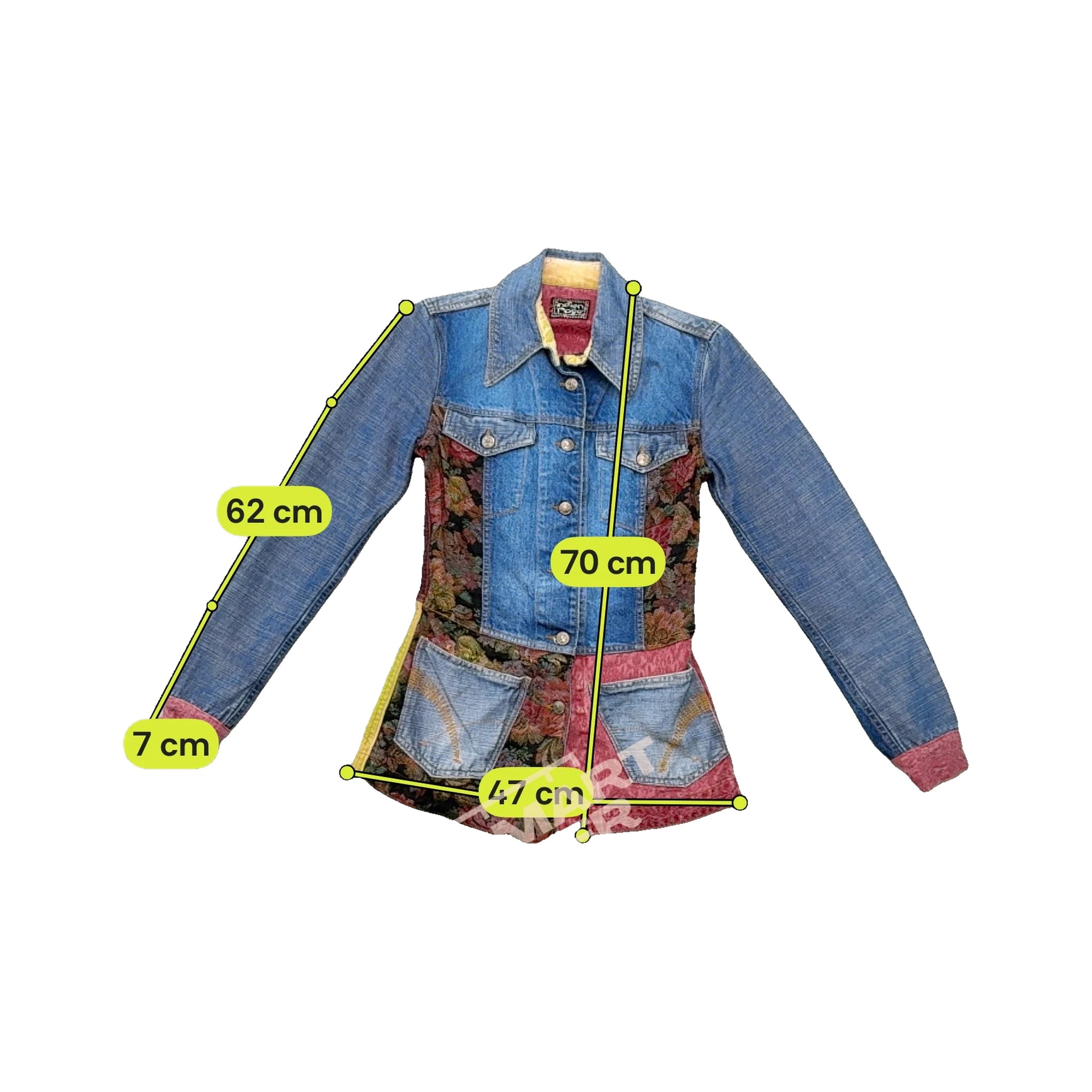 Indian Rose Vintage Patchwork Denim Jacket with Floral Tapestry Panels (Repriced)