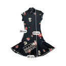 Mini vestido com estampado de Dragão &amp; rosas e Atilhos nas Costas