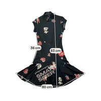 Mini vestido com estampado de Dragão &amp; rosas e Atilhos nas Costas