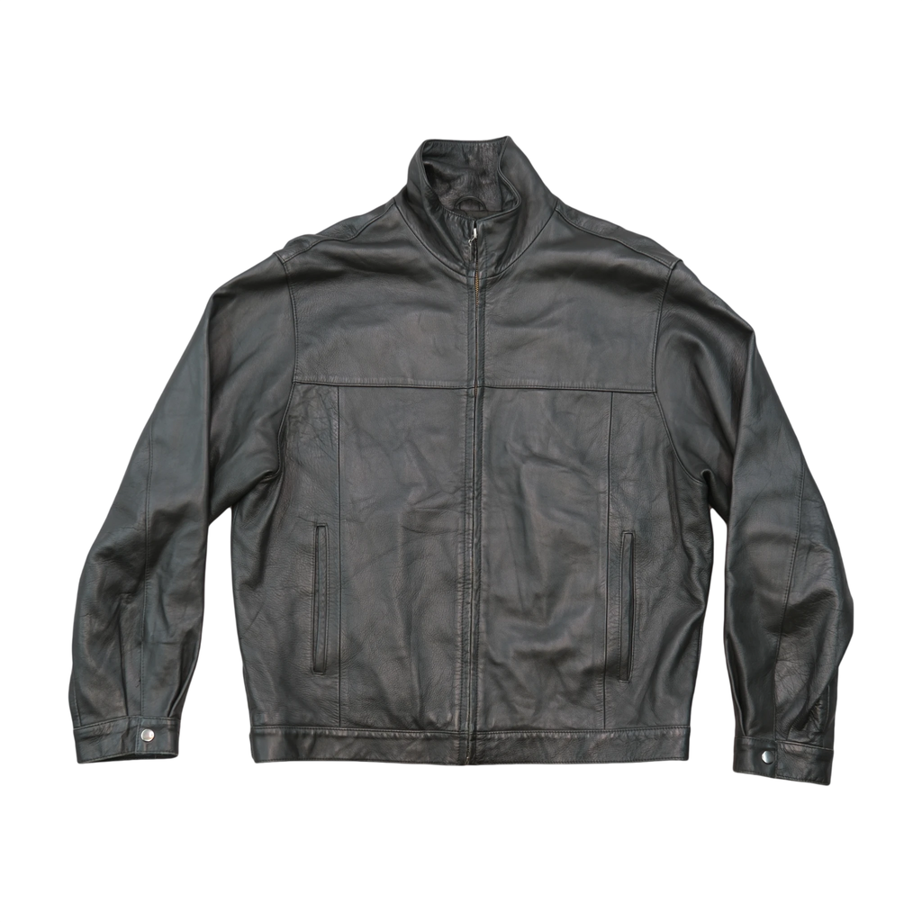 New Age by Mandle Black Leather Stand Collar Zip Jacket