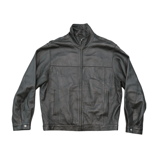 New Age by Mandle Black Leather Stand Collar Zip Jacket