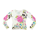 Floral Rib Knit V-Neck Button Cardigan Sweater