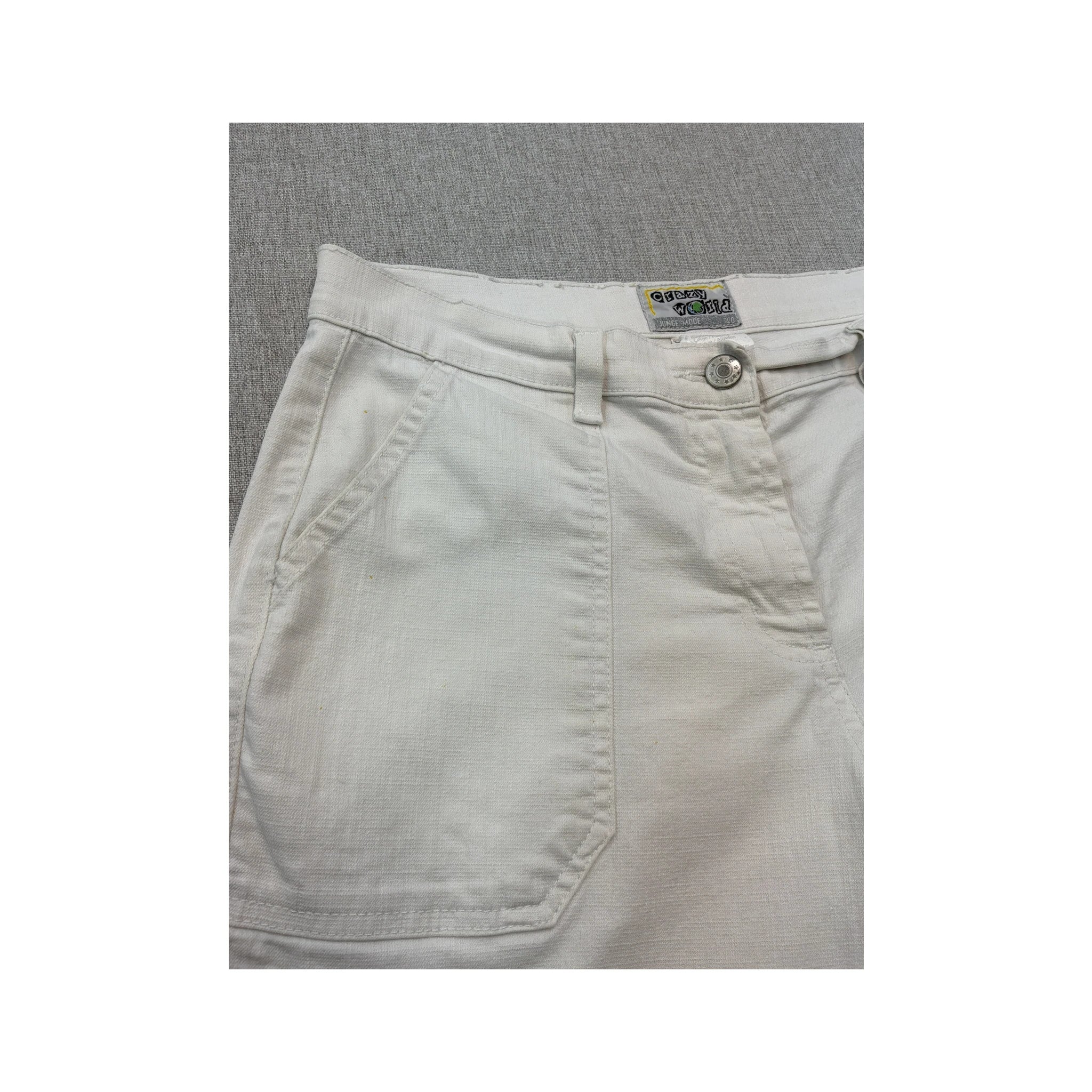 Crazy World by Biolife Vintage White Cotton Wide Leg Utility Pants