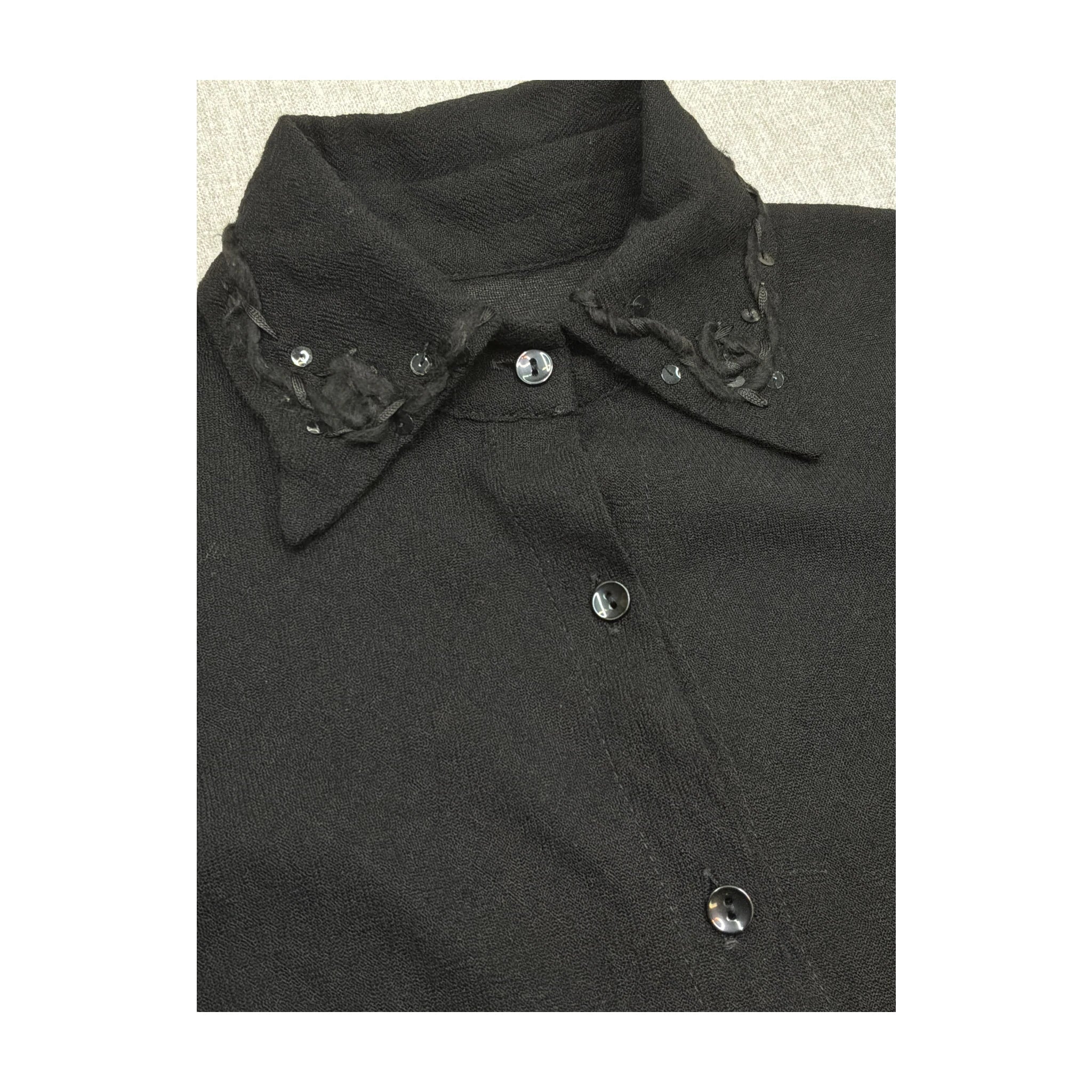 Camisa Transparente preta em Lã com Punhos com Acabamento em renda