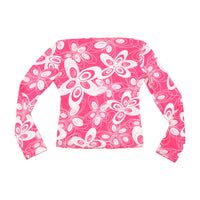 Y2K Pink Abstract Floral V-Neck Long Sleeve Blouse