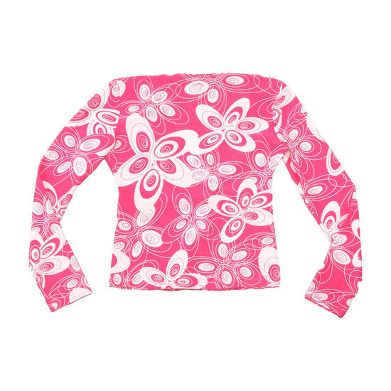 Y2K Pink Abstract Floral V-Neck Long Sleeve Blouse