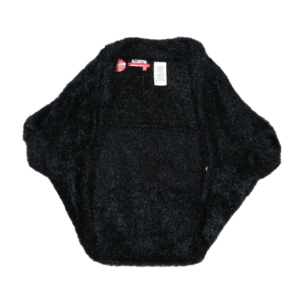 Miss Sixty Black Fuzzy Knit Capelete Sweater