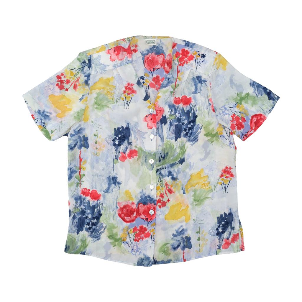 canda Watercolor Floral Print Button Up Shirt