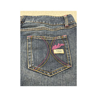 Mini saia Extyn Jeans em ganga com Costuras Contrastantes