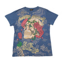 T-shirt Christian Audigier com strass e estampado de Caveira e rosa