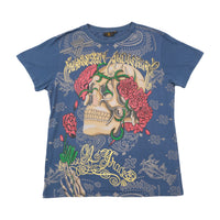 T-shirt Christian Audigier com strass e estampado de Caveira e rosa