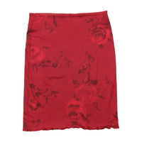 Red Rose Print Satin Slip Skirt