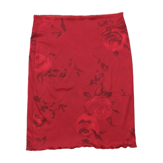 Red Rose Print Satin Slip Skirt