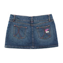 Mini saia Extyn Jeans em ganga com Costuras Contrastantes