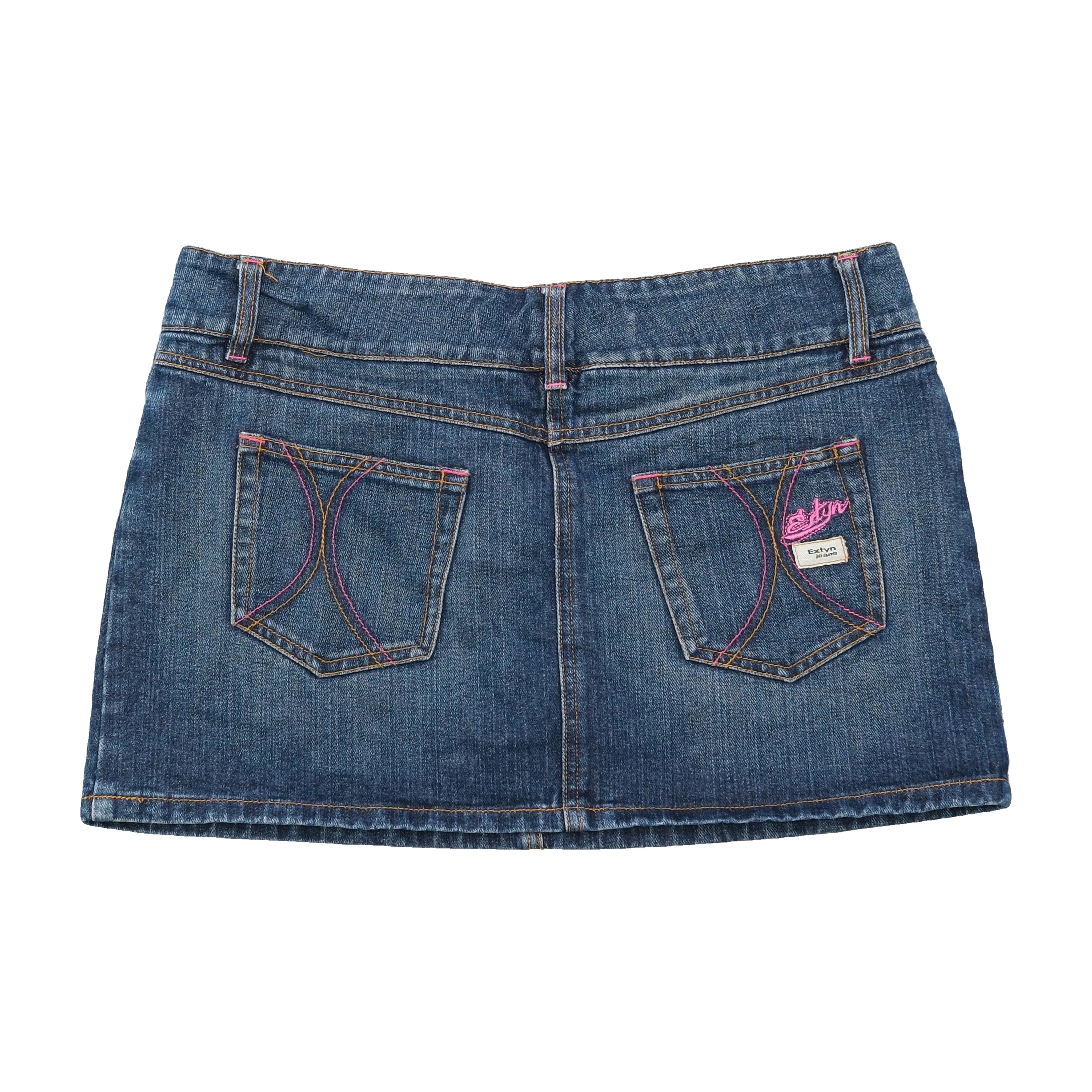 Mini saia Extyn Jeans em ganga com Costuras Contrastantes