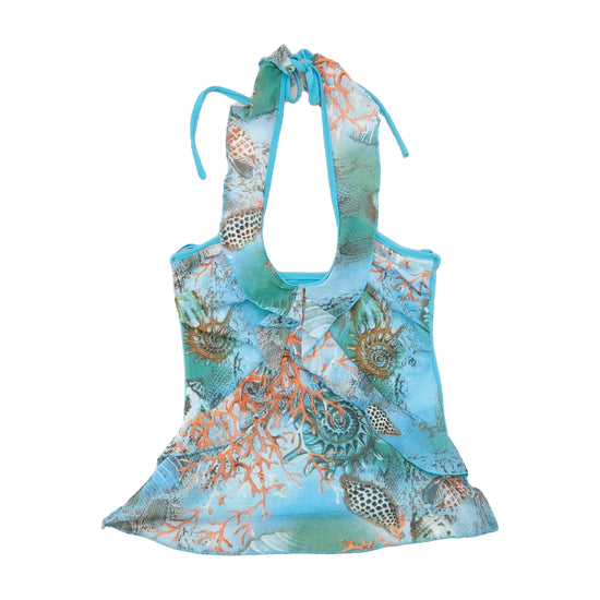 Underwater Print Ruffle Halter Tank Top