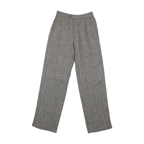 Vintage Gray Plaid Linen Pleated Trousers