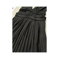 Miss Sixty Pinstripe Pleated Sleeveless Belted V-Neck Dress