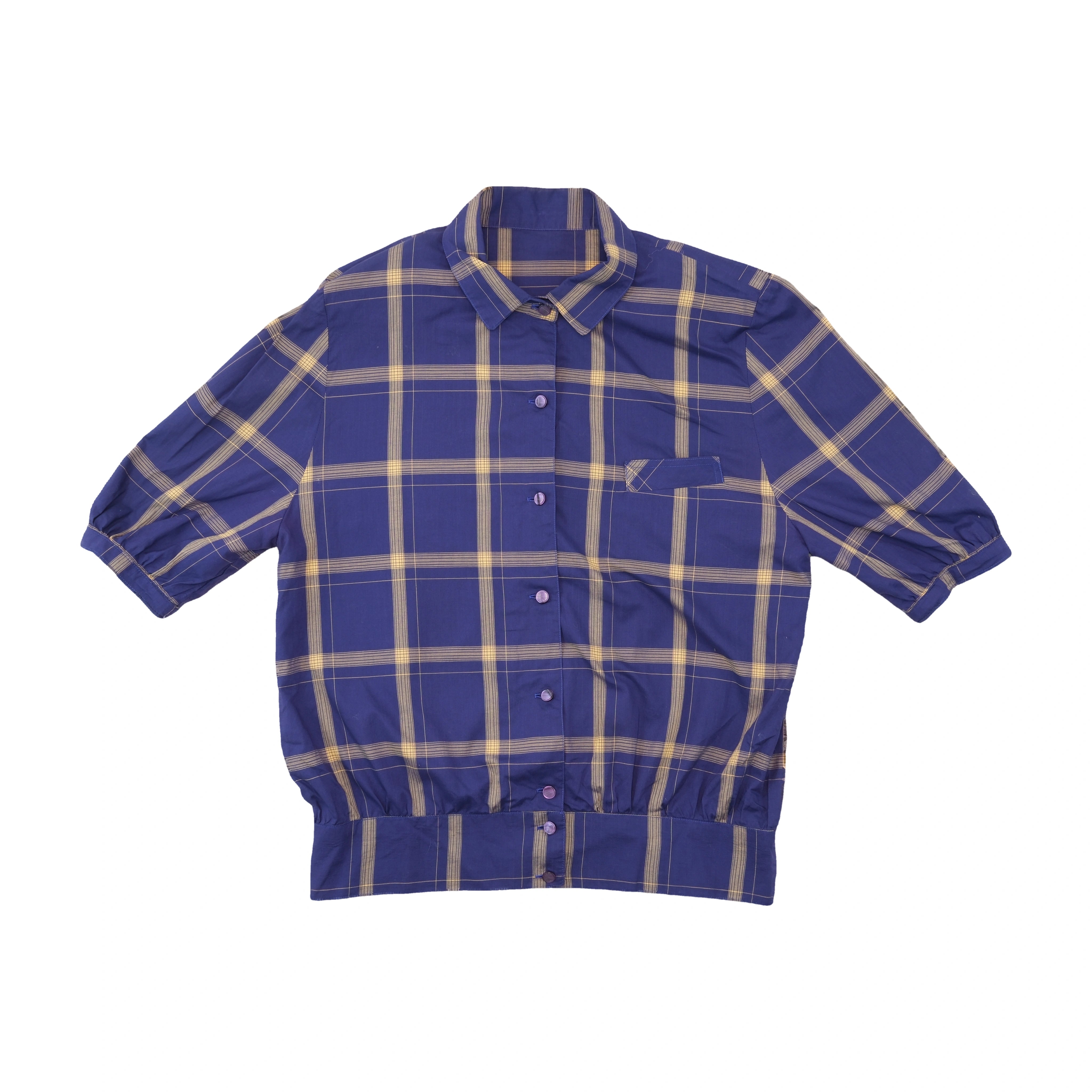 Blue Plaid Short Sleeve Button-Up Shirt
