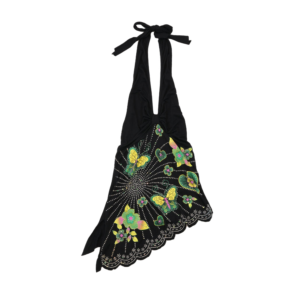 Diva Queen Butterfly Rhinestone Halter Handkerchief Dress