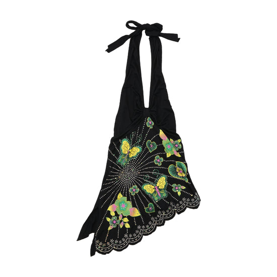 Diva Queen Butterfly Rhinestone Halter Handkerchief Dress