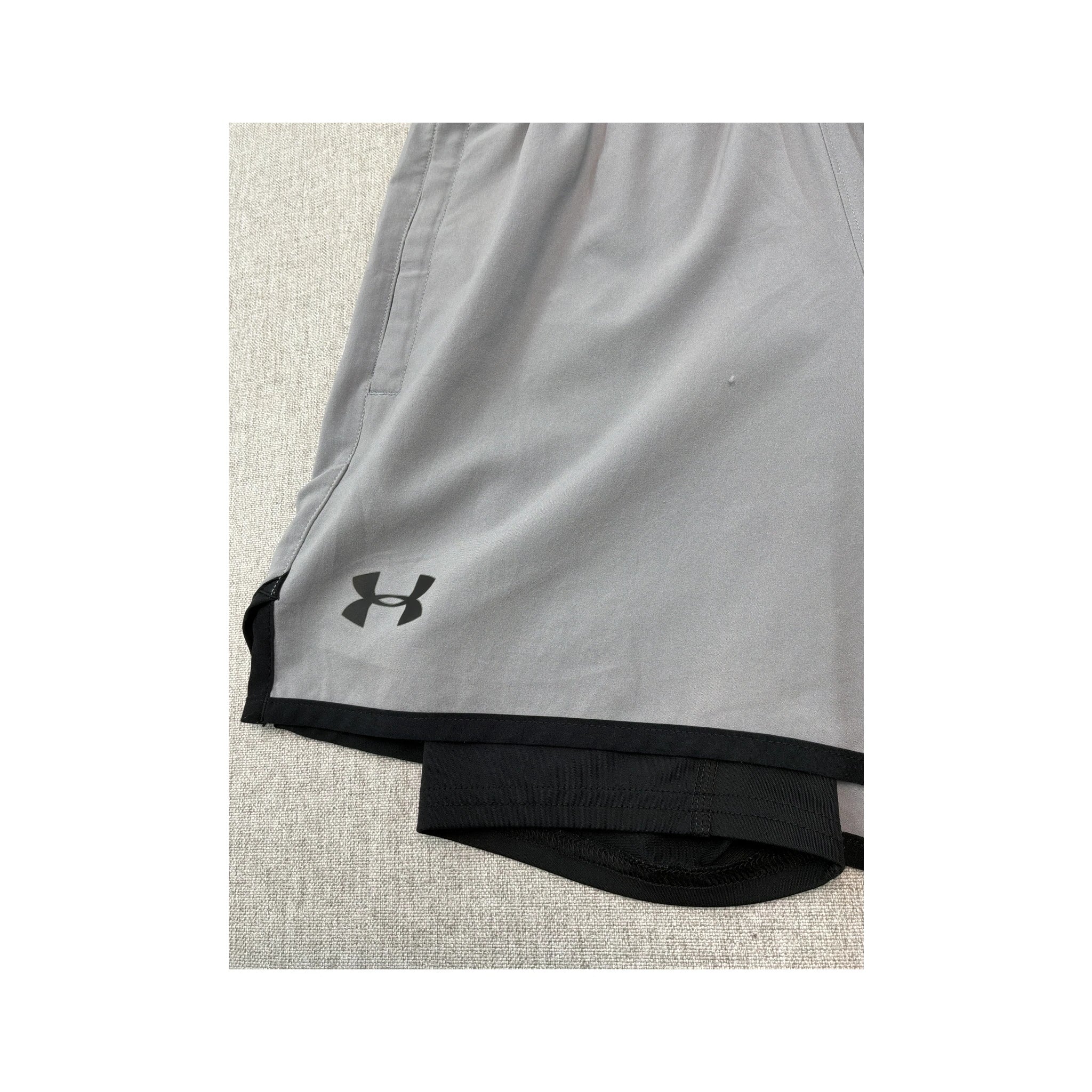 Under Armour Gray & Black Logo Mesh-Lined Pull-On Shorts