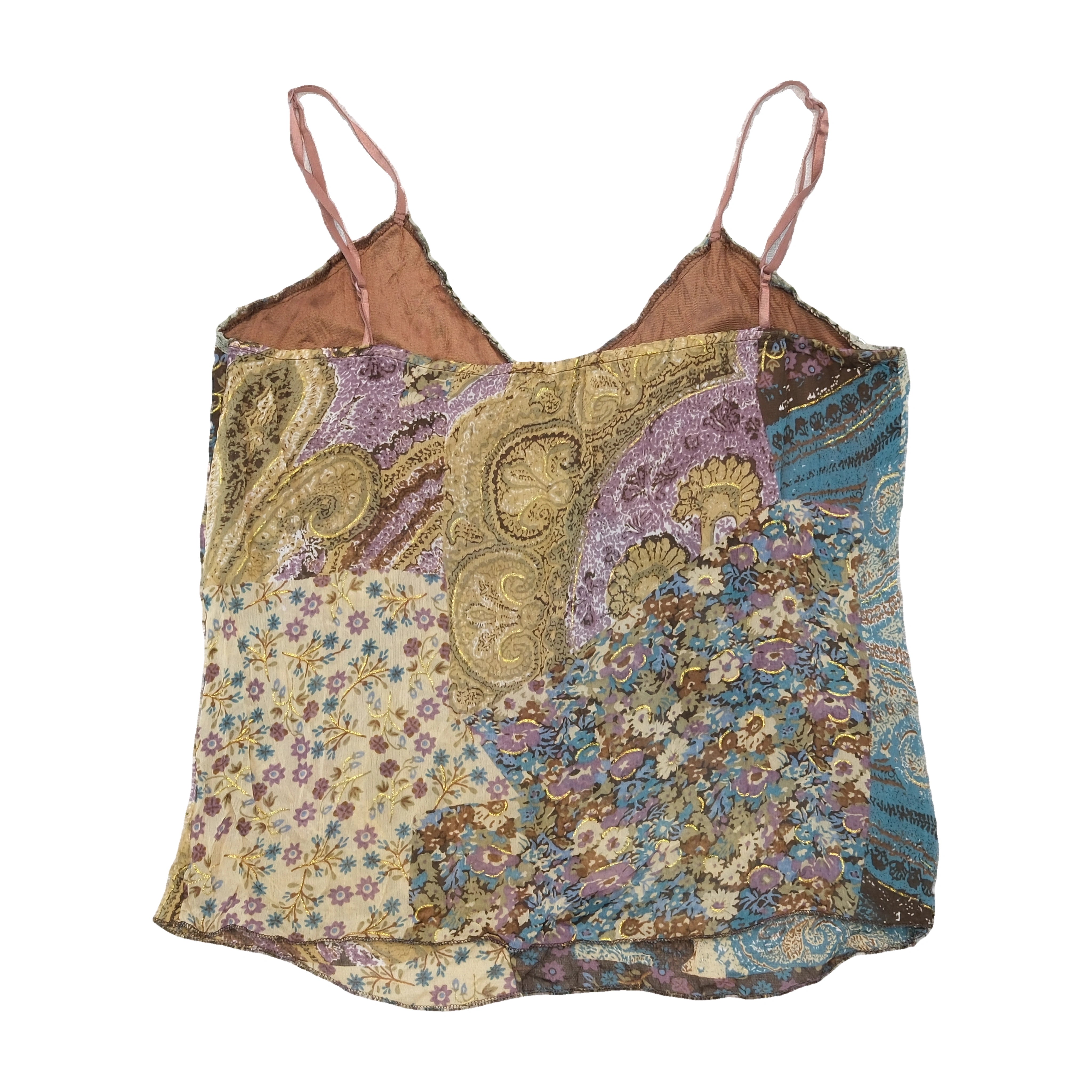 Misswan Patchwork Paisley Floral Tie-Front Tank Top