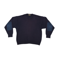 Camisola de gola Redonda Blue de Gênes em Lã Merino Extrafina com Cotoveleiras