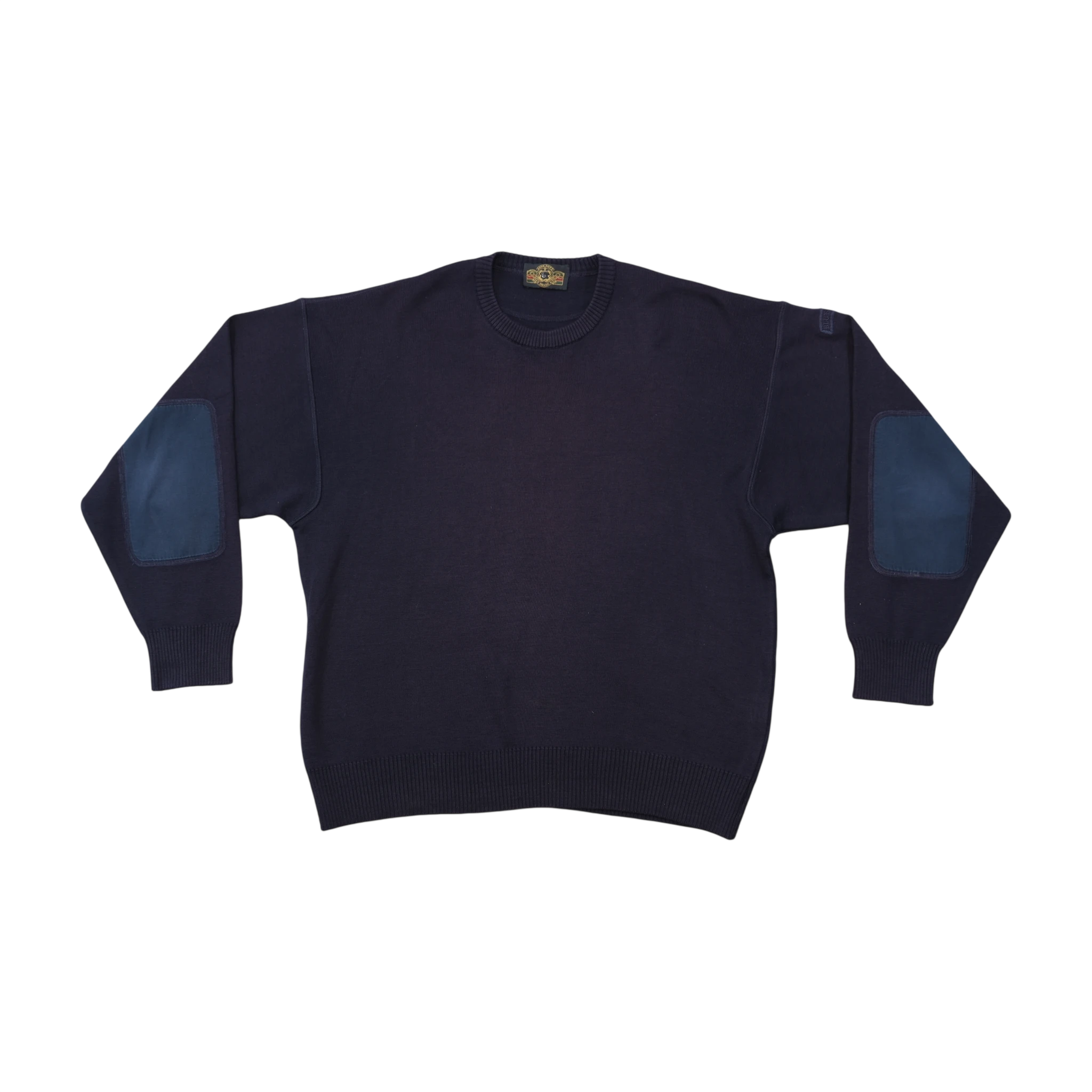 Camisola de gola Redonda Blue de Gênes em Lã Merino Extrafina com Cotoveleiras
