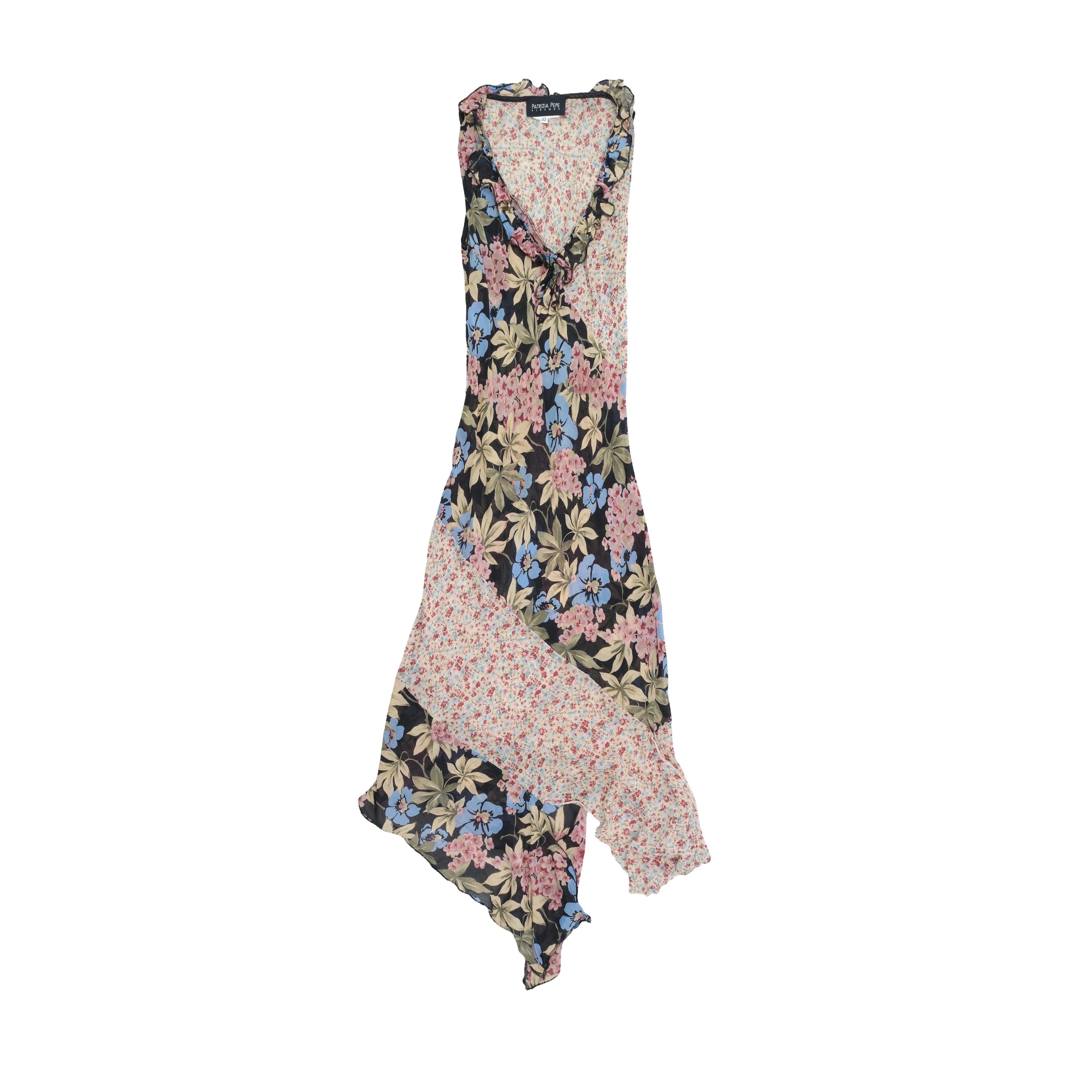 Patrizia Pepe Floral Ruffle Trim Asymmetrical Maxi Dress (silk?)