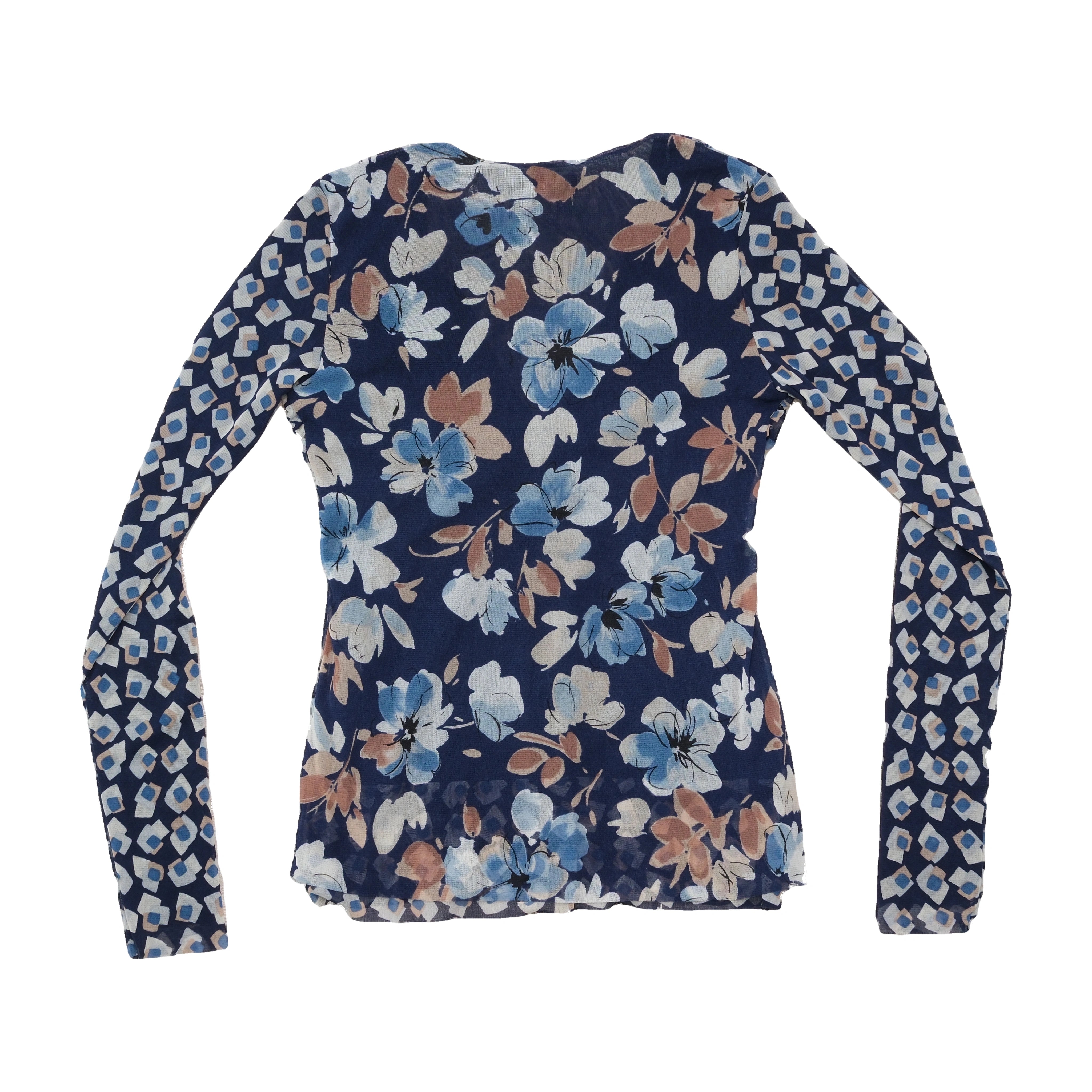 Bighet Sheer Ruffle Trim Floral Mesh Blouse (Repriced)
