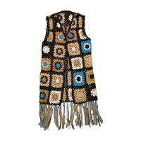 PHARD Crochet Granny Square Fringe Ramie Wool Sweater